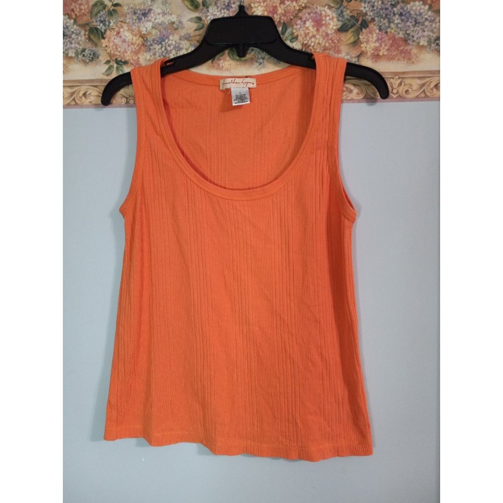 Jonathan Logan Large Orange Ribbed Casual Beach Going Out Travel Tank Top